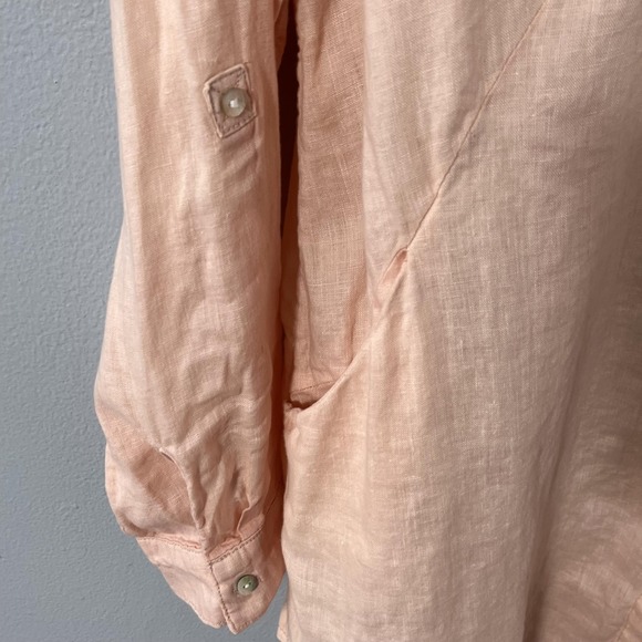 Sigrid Olsen Linen Top Women Large Peach Tunic Pockets Roll Tab Sleeve - Picture 5 of 12